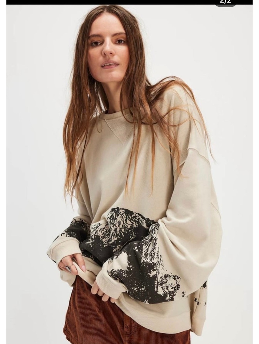 Rare Free People We The Free Scenic Mountain Print Sweatshirt Large NWT